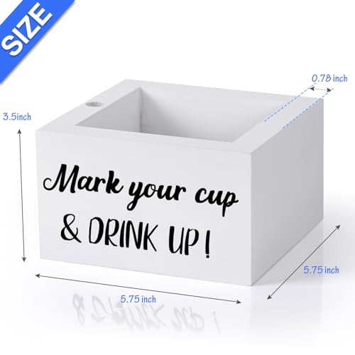 Solo Cup Holder with Marker Slot Wooden Mark Your Cup and Drink Up Cup Holder 2 Sides Designs Utensil Holder Drink Dispensers Organizer Halloween Christmas Holiday Housewarming Party Decor