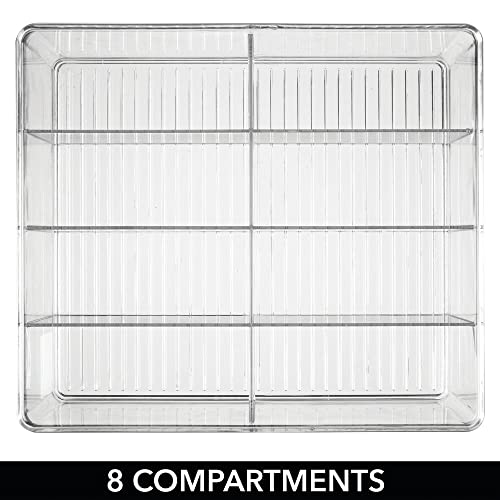 mDesign Plastic Extra Wide Storage Organizer Bin Box for Kitchen, Pantry, Cabinet, Countertop - Tea Bag, Sugar Packet, Coffee Snack, Condiment Holder, 8 Sections - Ligne Collection - Clear