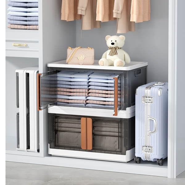 Stackable Storage - Folding Storage Bins - Foldable Storage Bins - Storage Bin With Doors - Folding Storage Bin-Front Opening Storage Bins - Collapsible Stackable Storage Bins (19.30 x 12.20 x 11.8)