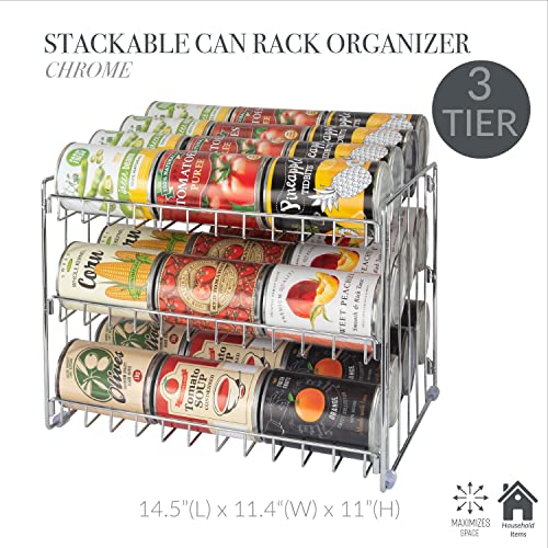 Kitchen Details 3 Tier Can Organizer | Canned Food Storage Rack | Kitchen Cabinet and Pantry Organization | Holds 36 Cans | Space Saving | Chrome