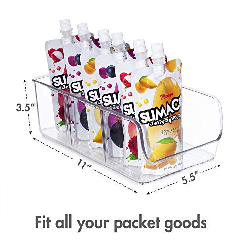 YIHONG Food Packet Organizer Bins for Pantry Organization, 4 Pack Plastic Clear Storage Bins for Storing Seasoning Packets, Spices, Sauce Packets,Snacks, with 2 Removable Dividers