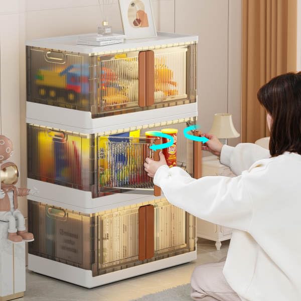 Stackable Storage - Folding Storage Bins - Foldable Storage Bins - Storage Bin With Doors - Folding Storage Bin-Front Opening Storage Bins - Collapsible Stackable Storage Bins (19.30 x 12.20 x 11.8)