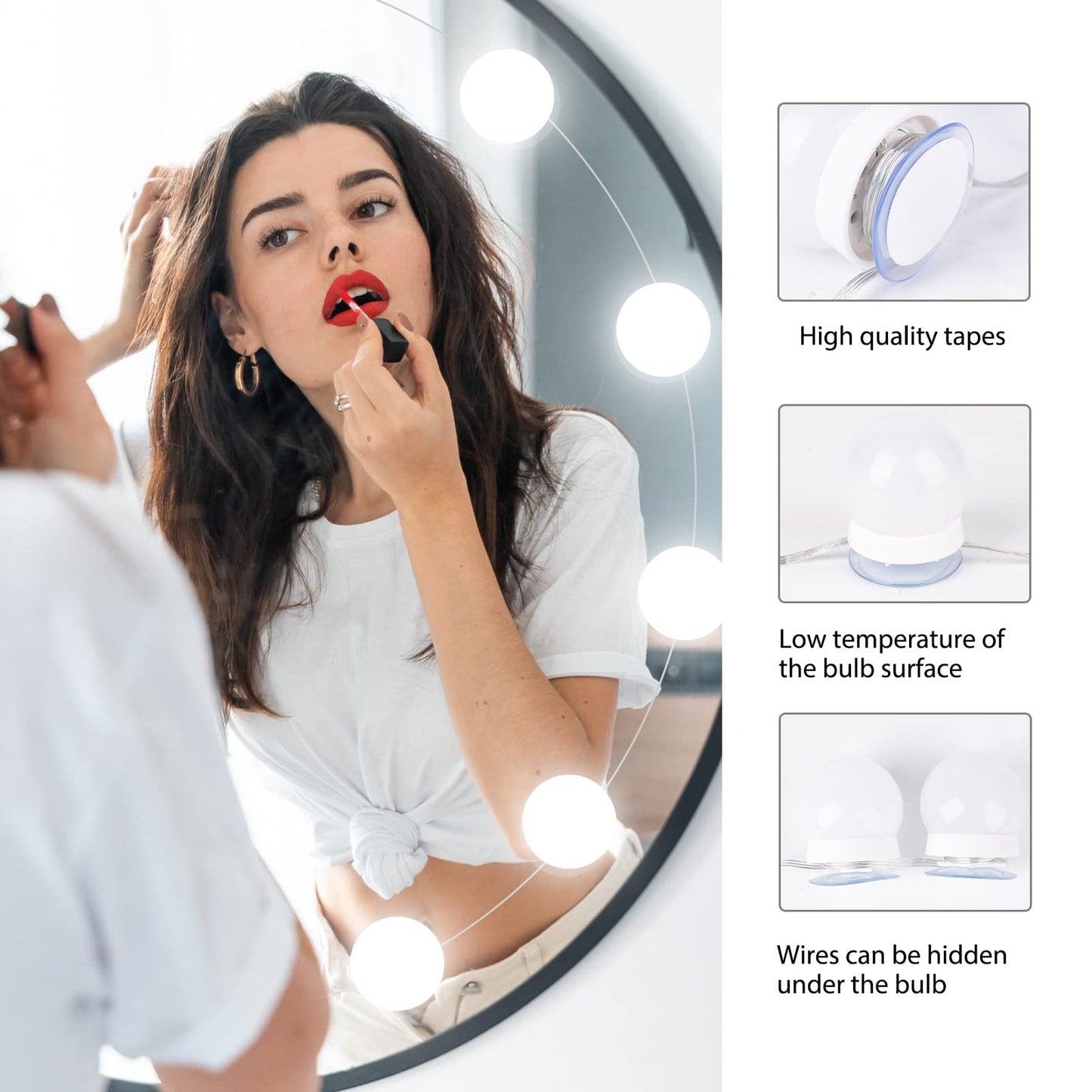 Hollywood Style Led Vanity Mirror Lights Kit - Vanity Lights Have 10 Dimmable Light Bulbs for Makeup Dressing Table and Power Supply Plug in Lighting Fixture Strip, White (No Mirror Included)