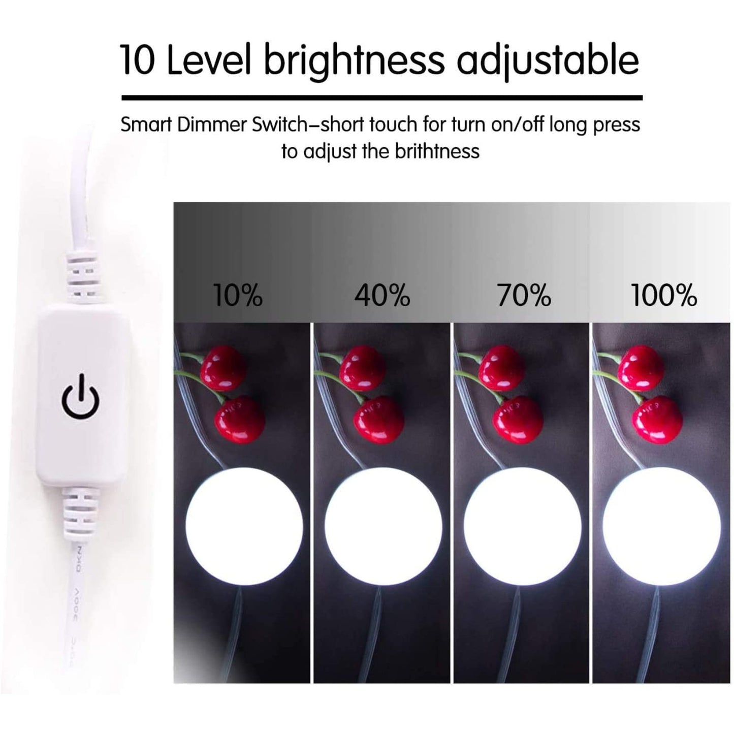 Hollywood Style Led Vanity Mirror Lights Kit - Vanity Lights Have 10 Dimmable Light Bulbs for Makeup Dressing Table and Power Supply Plug in Lighting Fixture Strip, White (No Mirror Included)