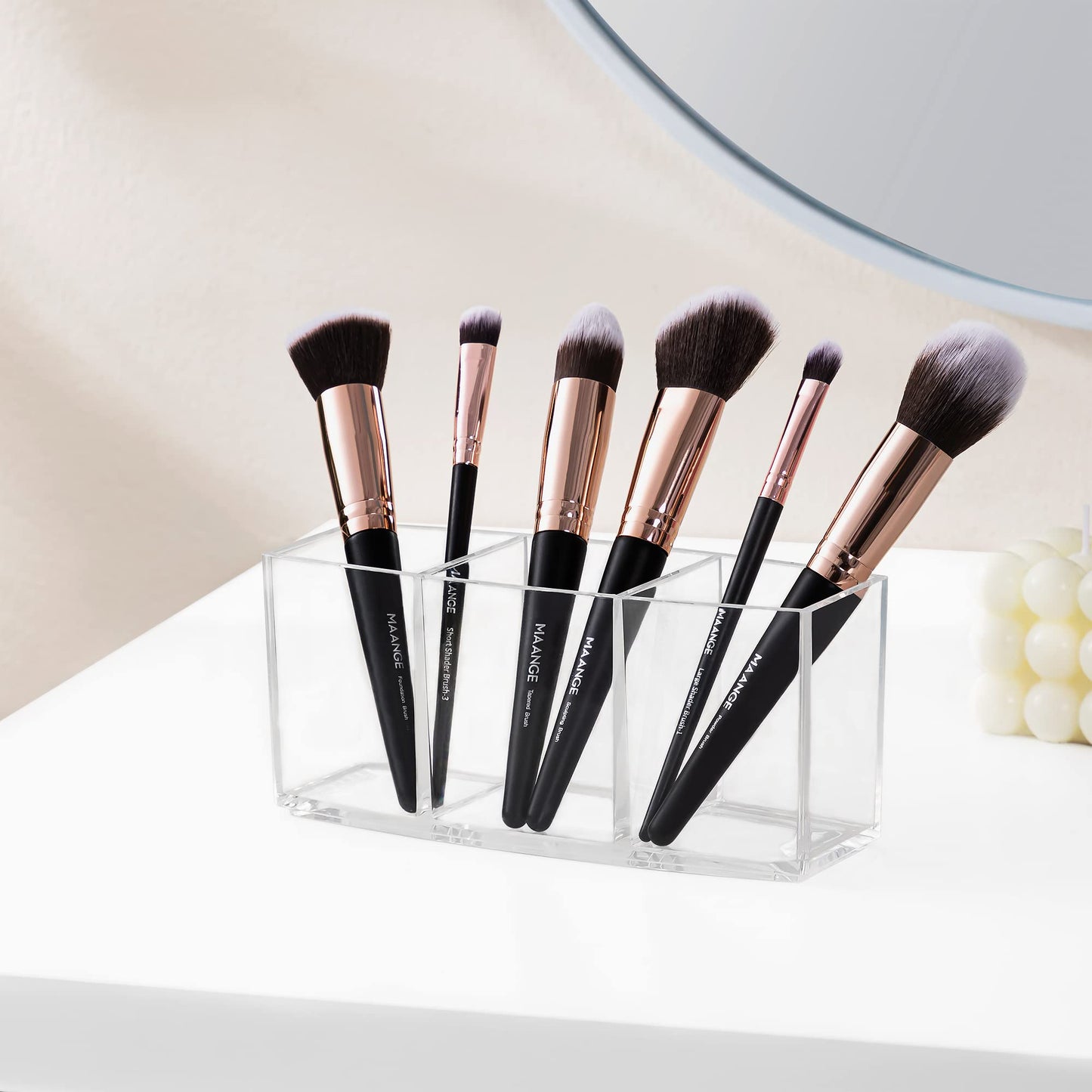 HBlife Clear Makeup Brush Holder Organizer, Acrylic Cosmetic Brushes Storage with 3 Slots, Eyeliners Display Case for Vanity