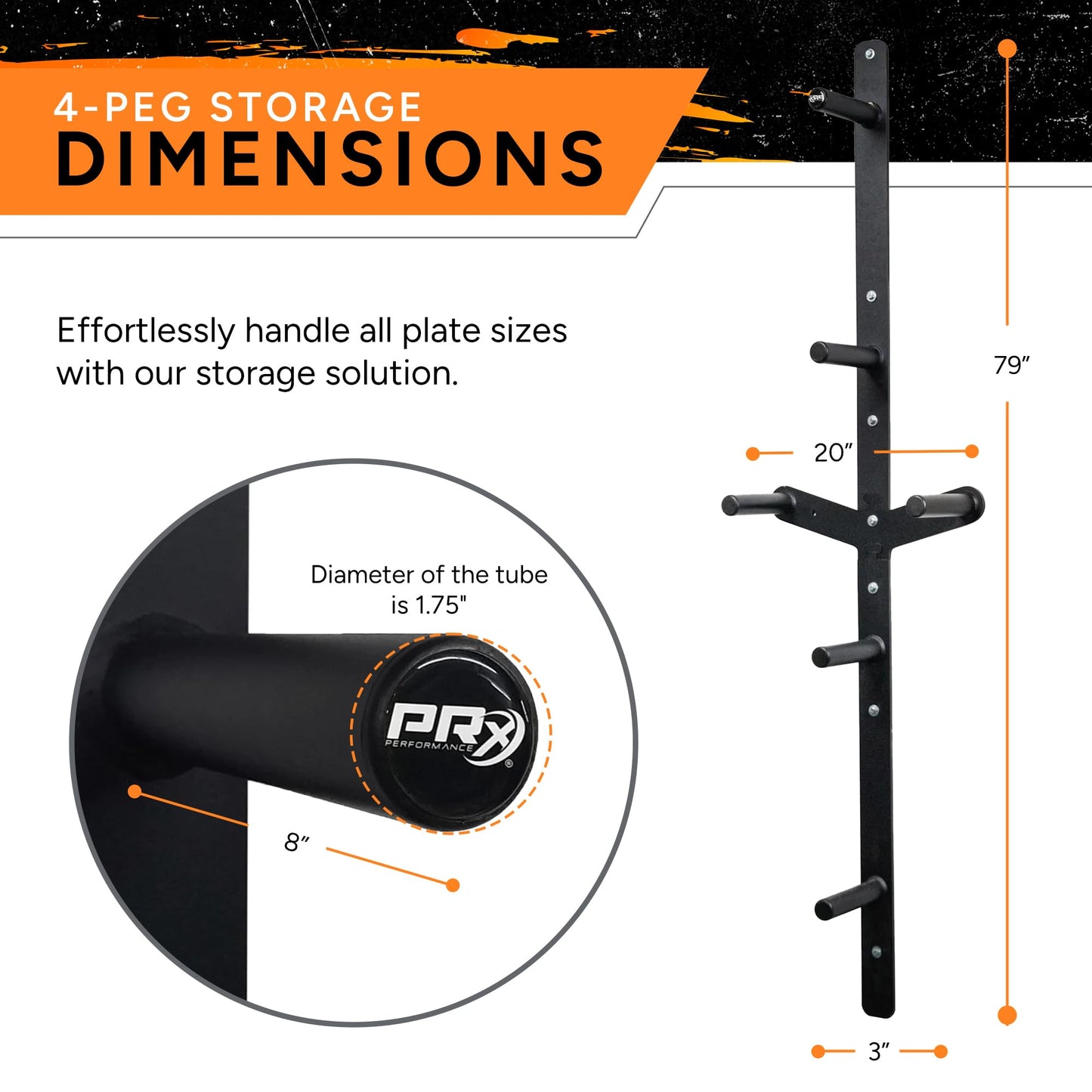 PRx Performance Wall-Mounted Vertical Weight Plate Storage - 3 or 4-Peg Heavy-Duty Bumper Plate Holder, Space-Saving Organizer for Garage Workouts, Home or Commercial Gyms, Fits 2-Inch Barbell Plates