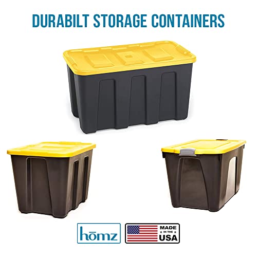 Homz 34-Gallon Durabilt Plastic Stackable Home Office Garage Storage Organization Container Bin w/Lid and Handles, Black/Yellow (2 Pack)