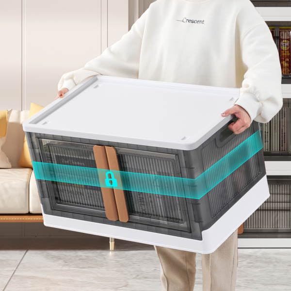 Stackable Storage - Folding Storage Bins - Foldable Storage Bins - Storage Bin With Doors - Folding Storage Bin-Front Opening Storage Bins - Collapsible Stackable Storage Bins (19.30 x 12.20 x 11.8)