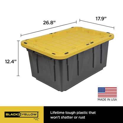 CX BLACK & YELLOW® 17-Gallon Tough Storage Containers, Extremely Durable®, 4-Pack (4)