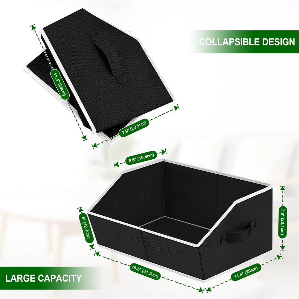 homsorout Closet Organizer Bins, 6 Pack Trapezoid Storage Bins, Closet Storage Baskets with Handle, Closet Organizers and Storage Cubes, Shelf Baskets for organizing Home, Office, Black