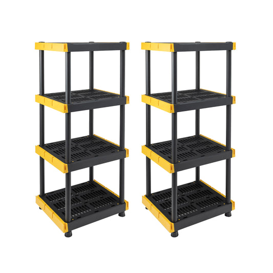 BLACK & YELLOW® 4-Tier Heavy Duty Plastic Storage Shelving Unit, 100lbs/shelf (55”H x 24”W x 20”D), for Indoor/Outdoor Organization, Modular Rack, Extremely Durable®, Made in The USA [2 Pack]