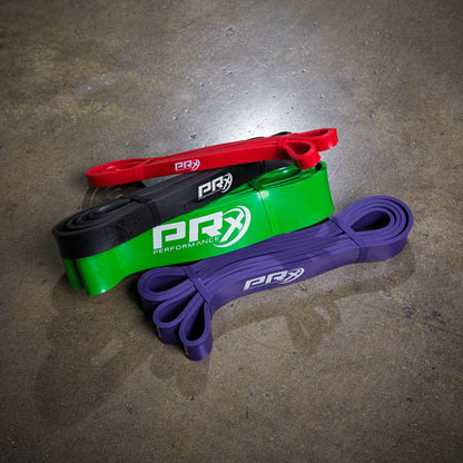 PRx Performance - Resistance & Stretch Band - Perfect for Pull-ups, Chin Ups, Muscle Ups, Power Lifting, Physical Therapy, Mobility Bands, Exercise Bands (Red, Black, Purple, Green Band Bundle)