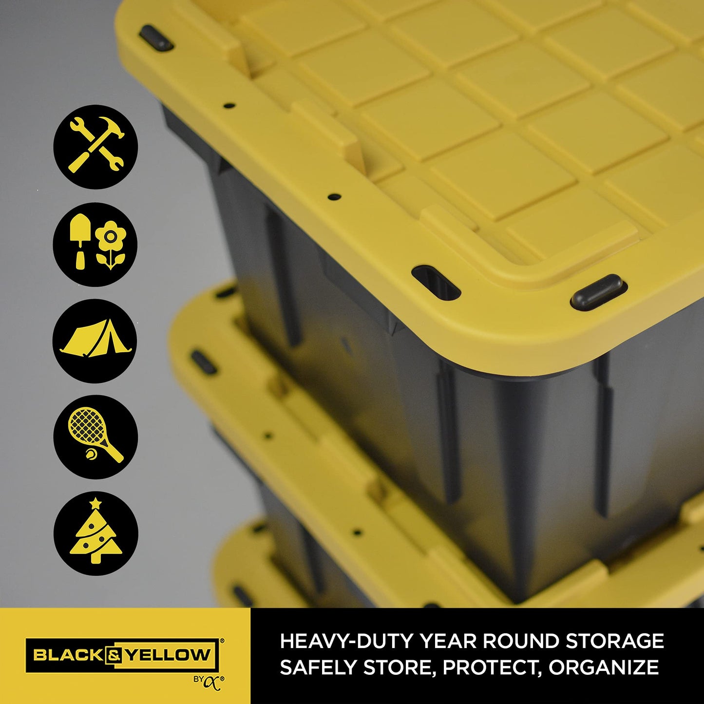 CX BLACK & YELLOW® 17-Gallon Tough Storage Containers, Extremely Durable®, 4-Pack (4)