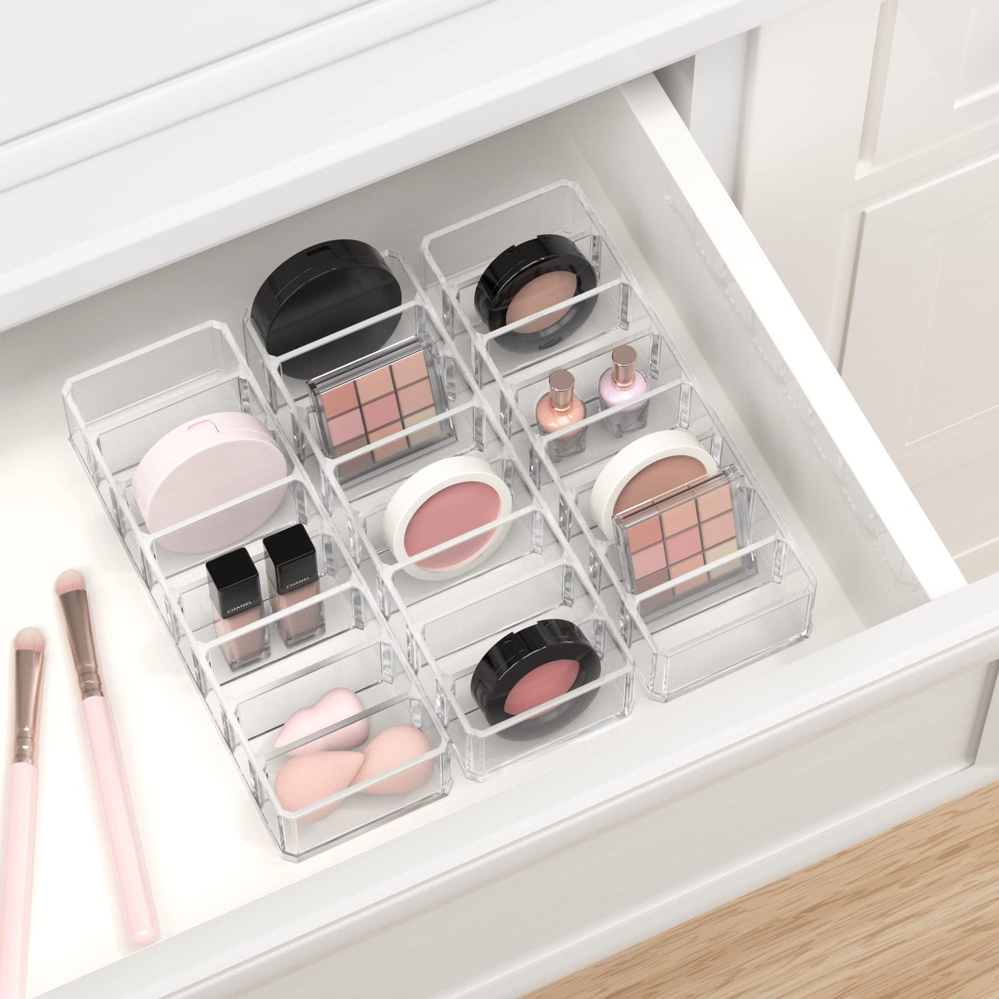 HBlife Clear Acrylic Makeup Compact Organizer, 8 Spaces Vanity Organizer Stand Eyeshadow Pallet Storage for Lipstick Bronzer Powder Highlighter, Skincare Cosmetic Display Cases for Bathroom