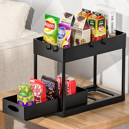 PUILUO Under Sliding Cabinet Basket Organizer, 2 Tier Under Sink Organizers Black Under Sink Storage for Bathroom Kitchen