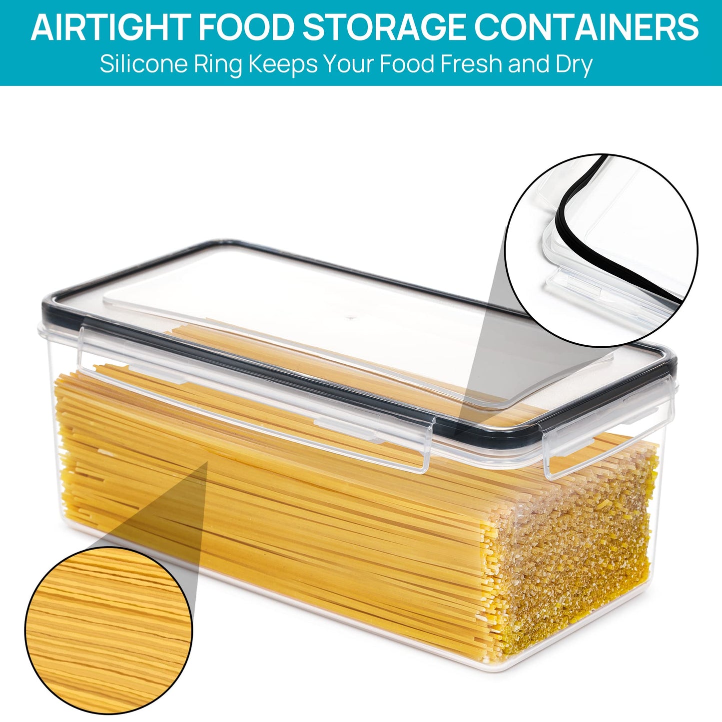 Vtopmart Airtight Food Storage Containers with Lids 4PCS Set 3.2L, Plastic Spaghetti Container for Pasta organizer, BPA Free Air Tight House Kitchen Pantry Organization and Storage