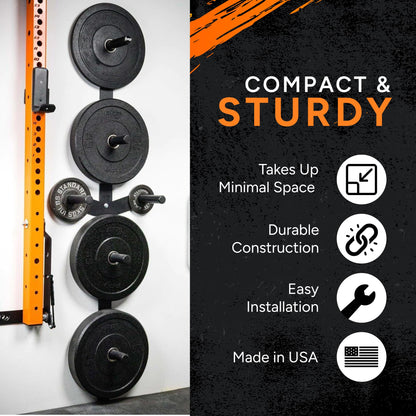 PRx Performance Wall-Mounted Vertical Weight Plate Storage - 3 or 4-Peg Heavy-Duty Bumper Plate Holder, Space-Saving Organizer for Garage Workouts, Home or Commercial Gyms, Fits 2-Inch Barbell Plates